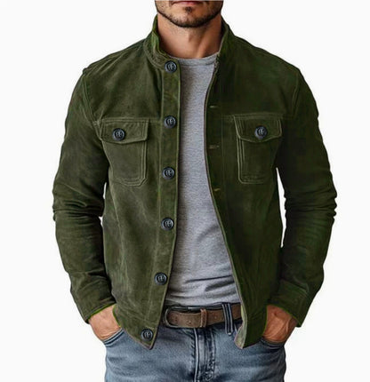 Vintage Single-breasted Jacket Men's Casual Motorcycle Faux Suede Tops