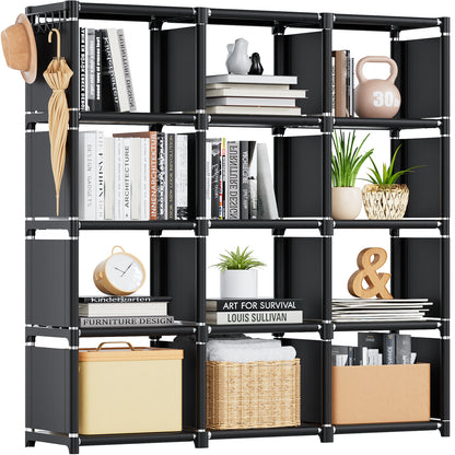 Book Shelf, Cube Storage Organizer, DIY Bookcase, Portable Metal Bookshelf, Tall Book Case For Bedroom, Living Room, Study Room, Office, Closet, Black Cubicle Rack -Black