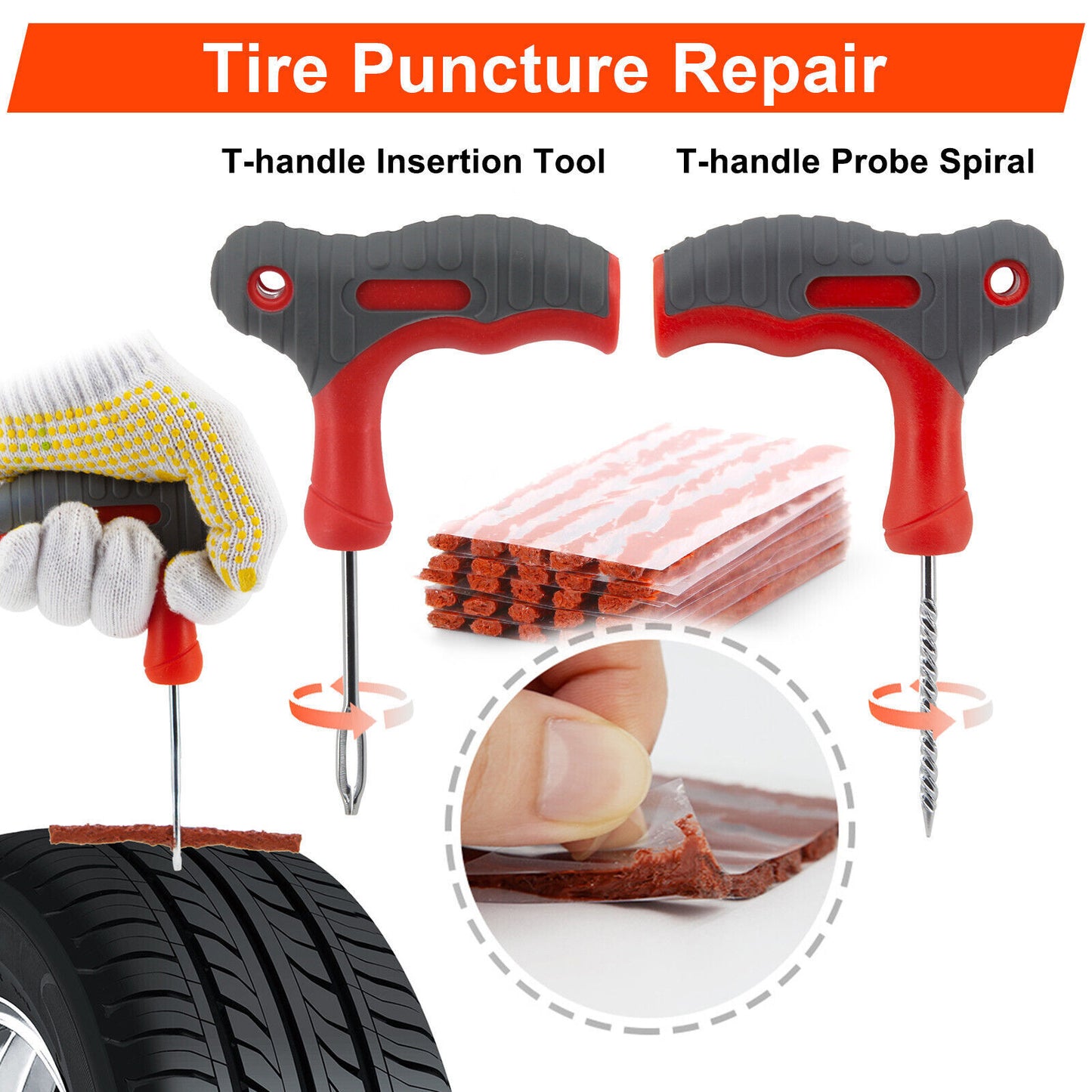 65PCS TYRE PUNCTURE REPAIR TOOL KIT MOTORCYCLE CAR VAN EMERGENCY TUBELESS TIRE