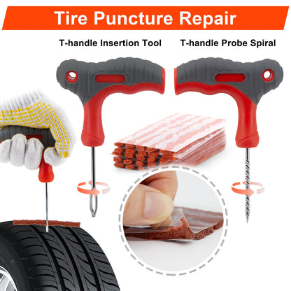 65PCS TYRE PUNCTURE REPAIR TOOL KIT MOTORCYCLE CAR VAN EMERGENCY TUBELESS TIRE