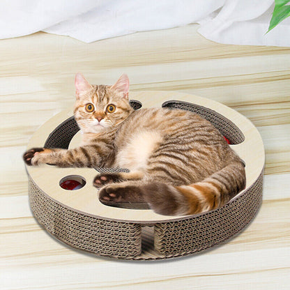 Cat Scratcher Pad Toy 3 In 1 Round Corrugated Scratching Toy With Bell Ball