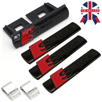 Gloss Black S Line Badge Emblem 1 Grill 3 Stickers For A3 A4 A5 A6 A8 TT Q7