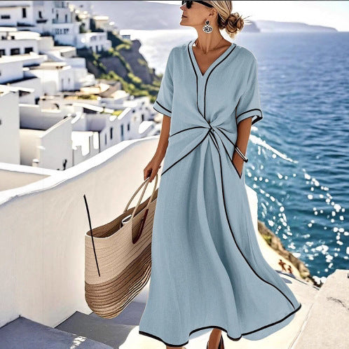 Women's Fashion Loose Striped Print Long Dress