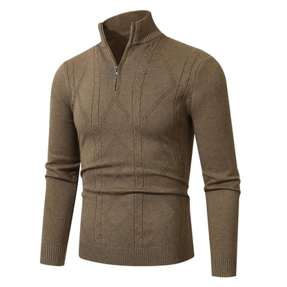 Fashion Rhombus Sweater Men's Casual Stand Collar Long Sleeve Half Zipper Sweater