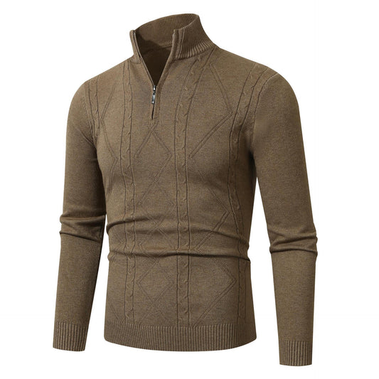Fashion Rhombus Sweater Men's Casual Stand Collar Long Sleeve Half Zipper Sweater