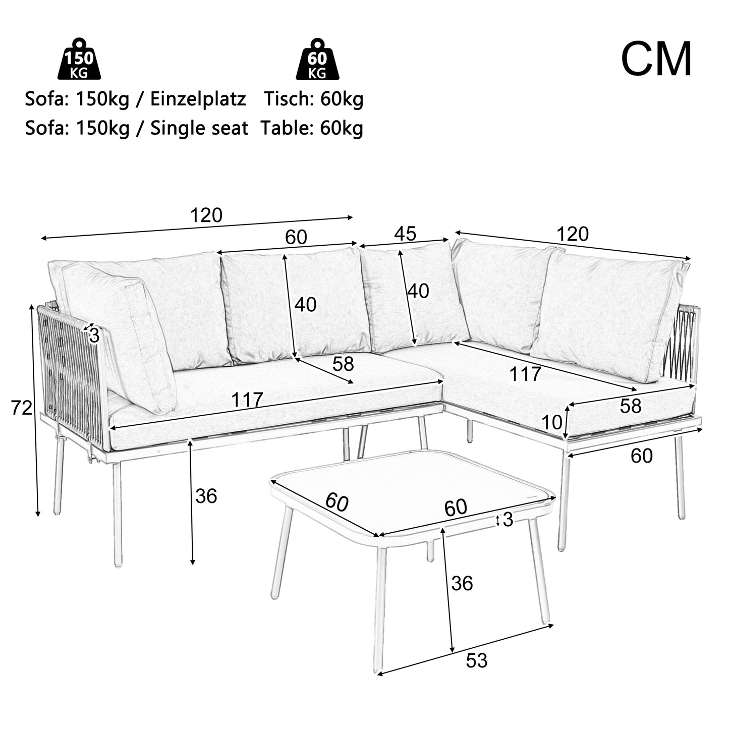 Outdoor Patio&Backyard Furniture Garden Lounge Set For 4-5 People, Thick Quality Space Saving L-Shaped Corner Sofa With Glass Coffee Table, Green