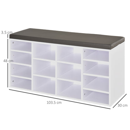 Multi-Storage Shoe Rack W/ 14 Compartments Cushion Moving Shelves Solid Frame Foot Pads Home Office Tidy Organisation Boots Trainers White