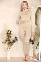 Ribbed Tracksuit Two Piece Set With Half Zip Detail Gym Loungewear