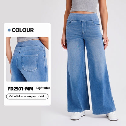 High Waist Straight Cat Beard Horse Riding Yoga Jeans