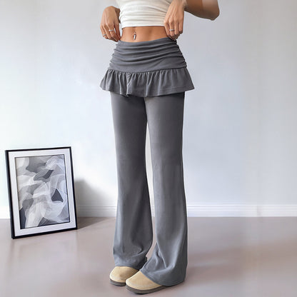 Women's Solid Color Fake Two-piece Casual Pants