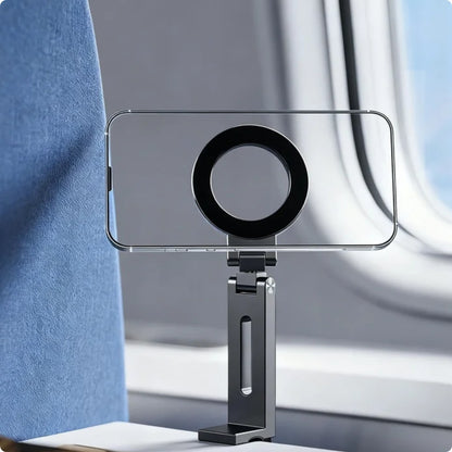 Magnetic Phone Stand For Travel, 360 Rotatable Foldable Desk Holder With N52 Strong Magnets, Portable Magsafe Compatible Mount For Airplane Train Car And Home Office
