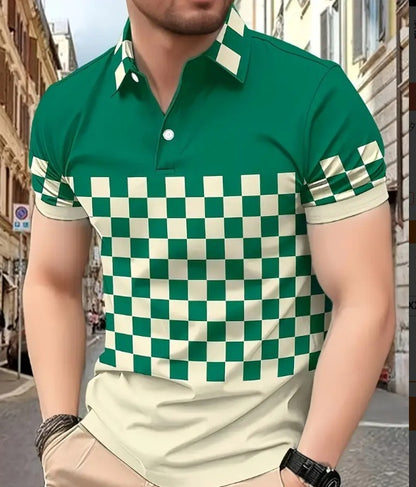 Men's Printed Short-sleeved Lapel Shirt Polo