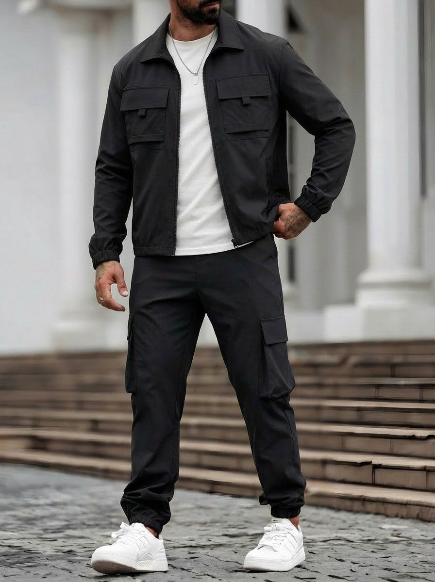 Mens Long-Sleeve Zip-Up Top And Pants Casual Workwear Set