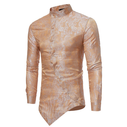 Casual Long-sleeve Shirt With An Irregular Hem And A Subtle Textured Pattern