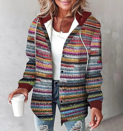 Plaid Hooded Jacket Fashion Casual Button Pocket Coat Autumn And Winter Women's Clothing