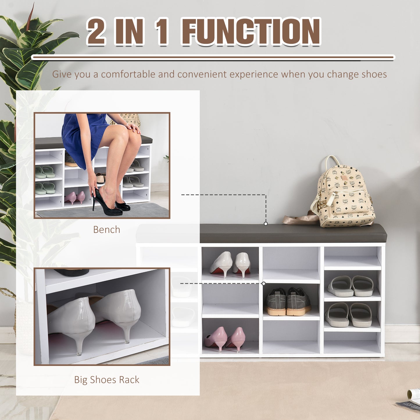 Multi-Storage Shoe Rack W/ 14 Compartments Cushion Moving Shelves Solid Frame Foot Pads Home Office Tidy Organisation Boots Trainers White