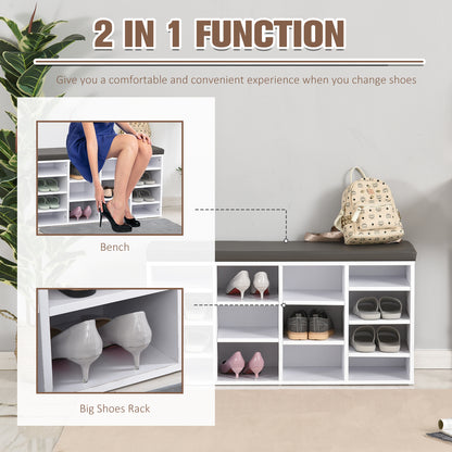 Multi-Storage Shoe Rack W/ 14 Compartments Cushion Moving Shelves Solid Frame Foot Pads Home Office Tidy Organisation Boots Trainers White