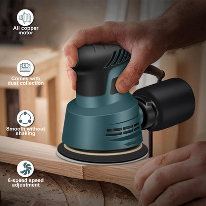300W ELECTRIC RANDOM ORBITAL SANDER 6 SPEEDS ROTARY PALM CIRCULAR DISC 20x 125mm