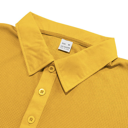 Waffle Short Sleeve Polo Shirt Men's Fashion Summer Lapel Tops