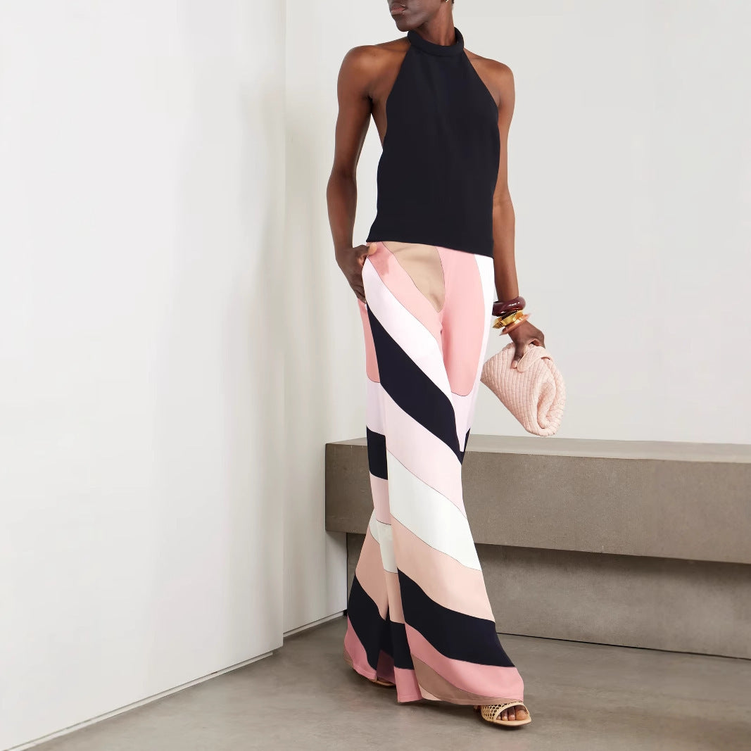 European And American Summer Sexy Slim Fit Backless Printed One-piece Trousers