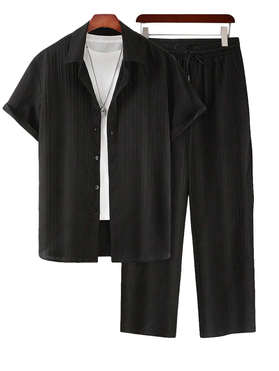Mens Plus-Size Casual Loose Short-Sleeve Shirt And Pants Set