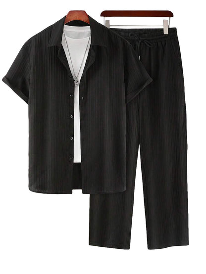 Mens Plus-Size Casual Loose Short-Sleeve Shirt And Pants Set