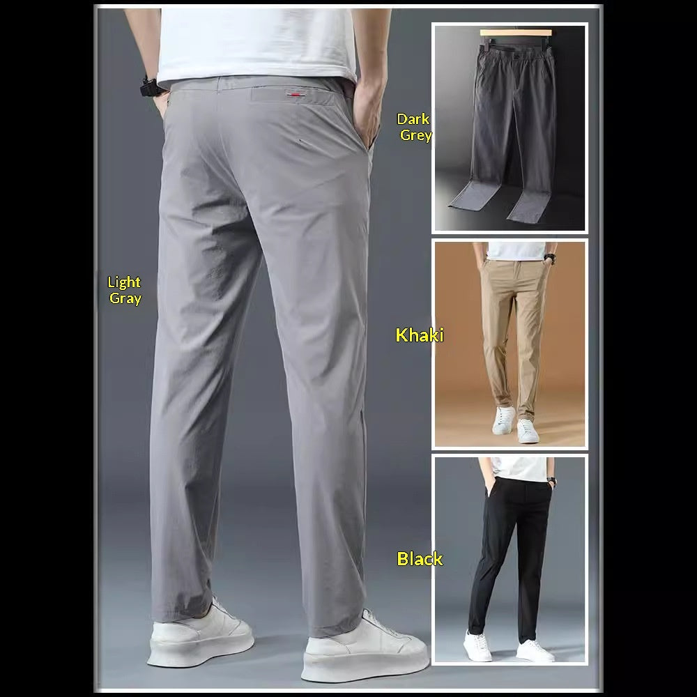 Mens Loose Elastic-waist Straight-leg Trousers