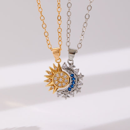 2pcs Necklace Sun And Moon Magnetic Pendant Clavicle Chain Necklace For Couple Lovers