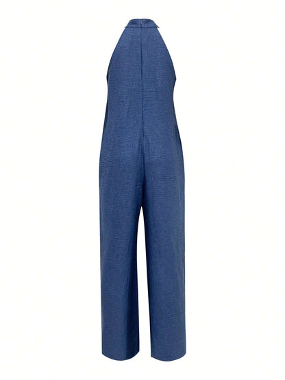 Sleeveless Halter Ruffled Young Women's Jumpsuit