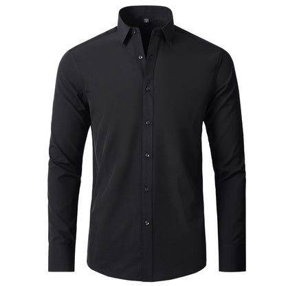 Solid Long Sleeve Shirt Fashion Slim Lapel Button Office Business Shirt Men's Clothing