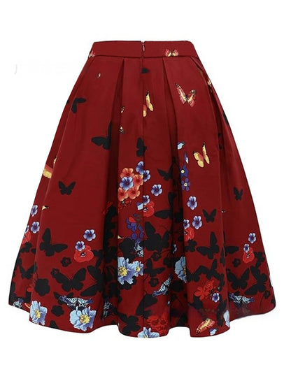 European And American Vintage Printed Floral Skirt