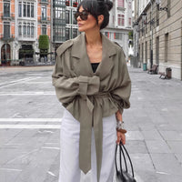 Women's Large Lapel Lace-up Trench Coat Fashionable Jacket