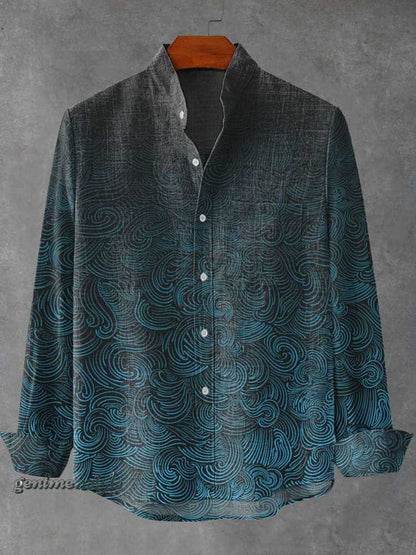 Mens Stand Up Collar Long Sleeve Shirt With Irregular Striped 3D Print