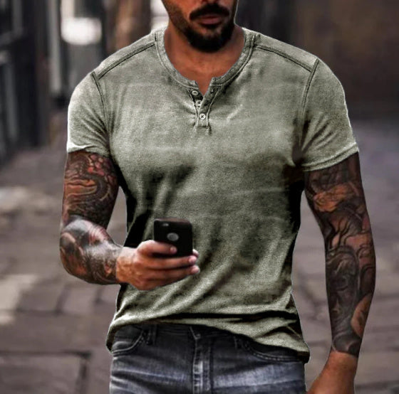 Men's Summer Fashion 3D Printed Short Sleeve Geometric Zip Lapel Shirt Set
