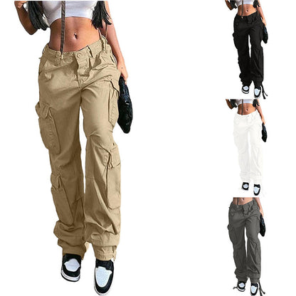 Women's High Waist Pocket Loose Casual Working Pants Straight-leg Pants