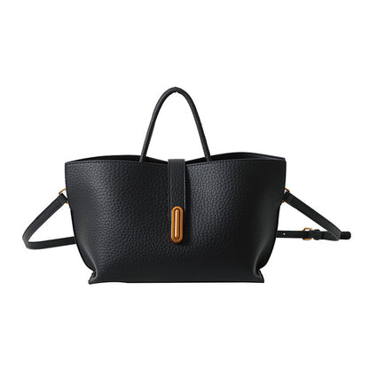 INS Litchi Pattern Shoulder Bag Fashion Zipper Bucket Bag High Capacity Totes Handbag For Women