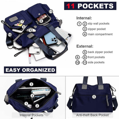 Tote Bag For Women, Multi Pockets Shoulder Handbag, Nurse Bag For Work, Large Cross Body Purse, Fashion Nylon Top Handle Satchel