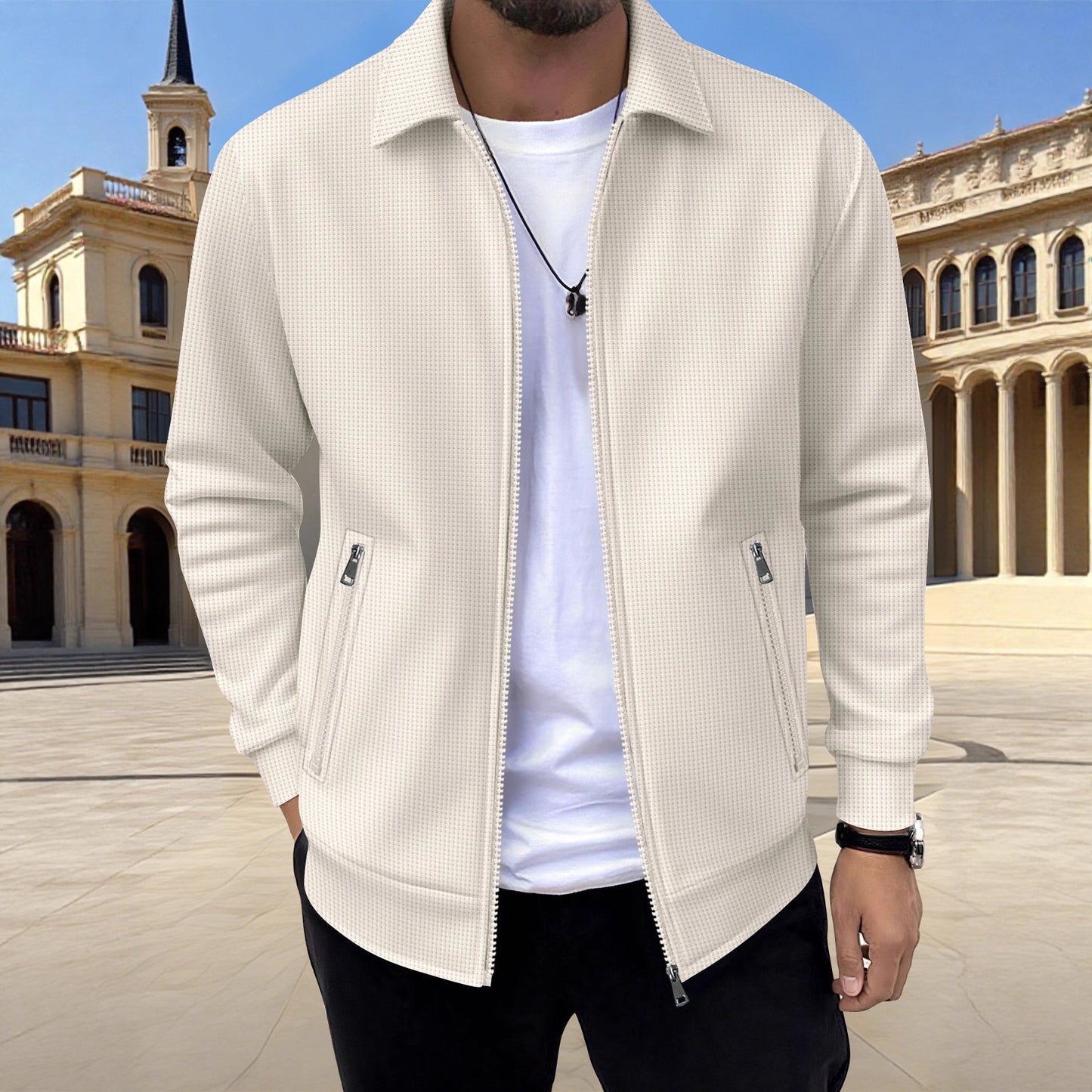 New Solid-color Pocketed Zip-up Long-sleeve Jacket Coat