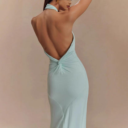 Ins Bodycon Halter Dress Sexy Backless Slim Fit Waist Slimming Maxi Dresses Prom Party Club Clothing For Women