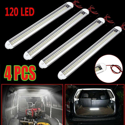 4x 12V 120 LED Car Interior Strip Lights Bar Light Car Van Caravan Boat Home Bus