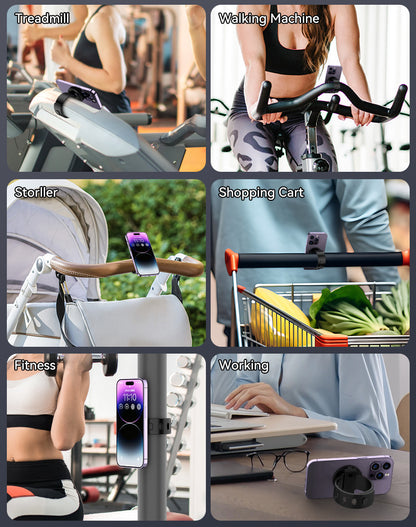 MagSafe Magnetic Phone Holder With Adjustable Silicone Strap, 4000Gs Strong Magnet Gym Shopping Cart Mount, 360 Rotation Stand For Phone & Universal Phones