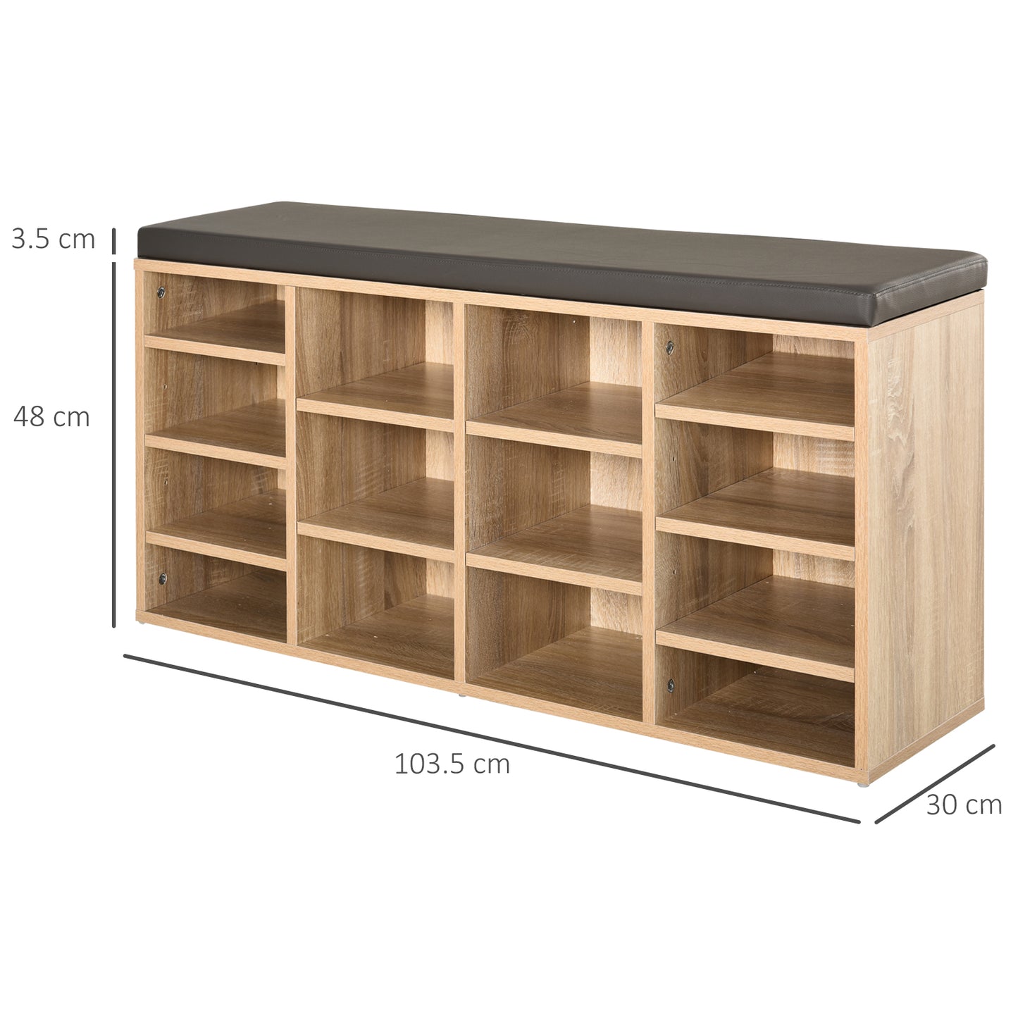 Multi-Storage Shoe Rack W/ 14 Compartments Cushion Moving Shelves Solid Frame Foot Pads Home Office Tidy Organisation Boots Trainers Brown