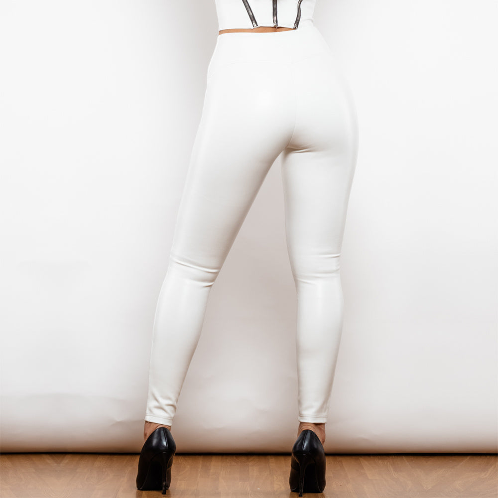 Shascullfites Melody Leather Leggings Scrunch V Shape Leather V Back Sexy Black PU Leather Tights Women High Waist Pants