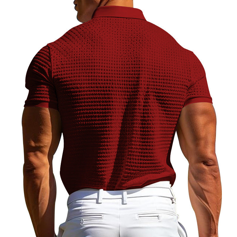 Waffle Short Sleeve Polo Shirt Men's Fashion Summer Lapel Tops