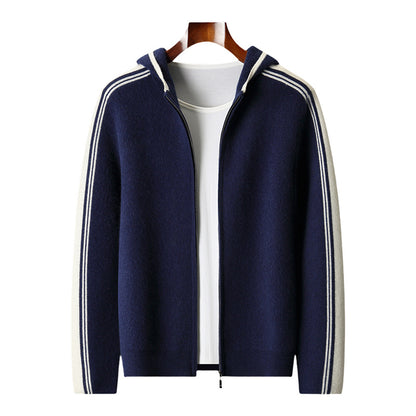 Zip-up Fleece Mock-neck Knit Base Layer Thickened Set Cardigan Sweater Casual