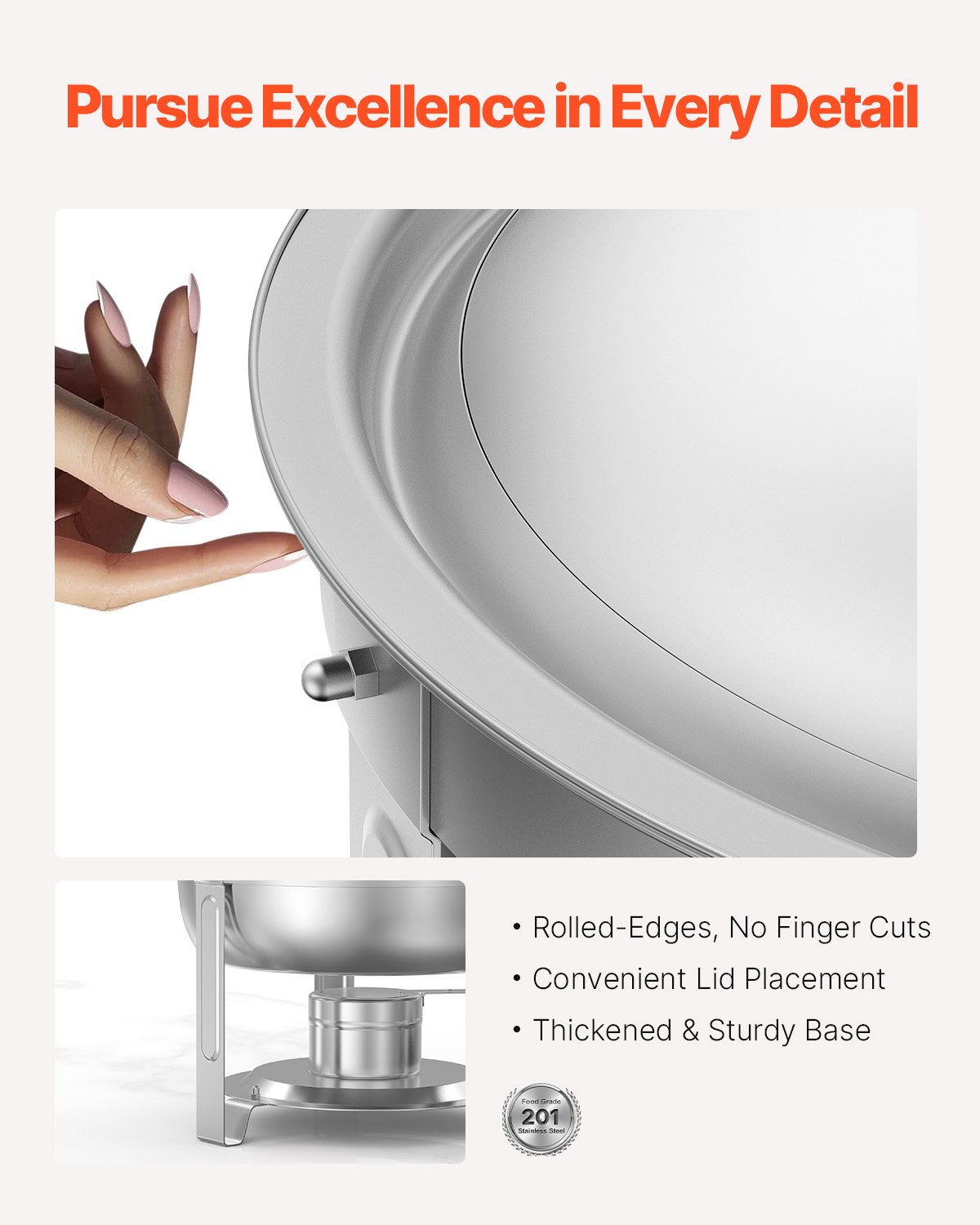 5 Qt 2 Pack Round Chafing Dish Buffet Set Full-Size Pan Stainless Steel Silver