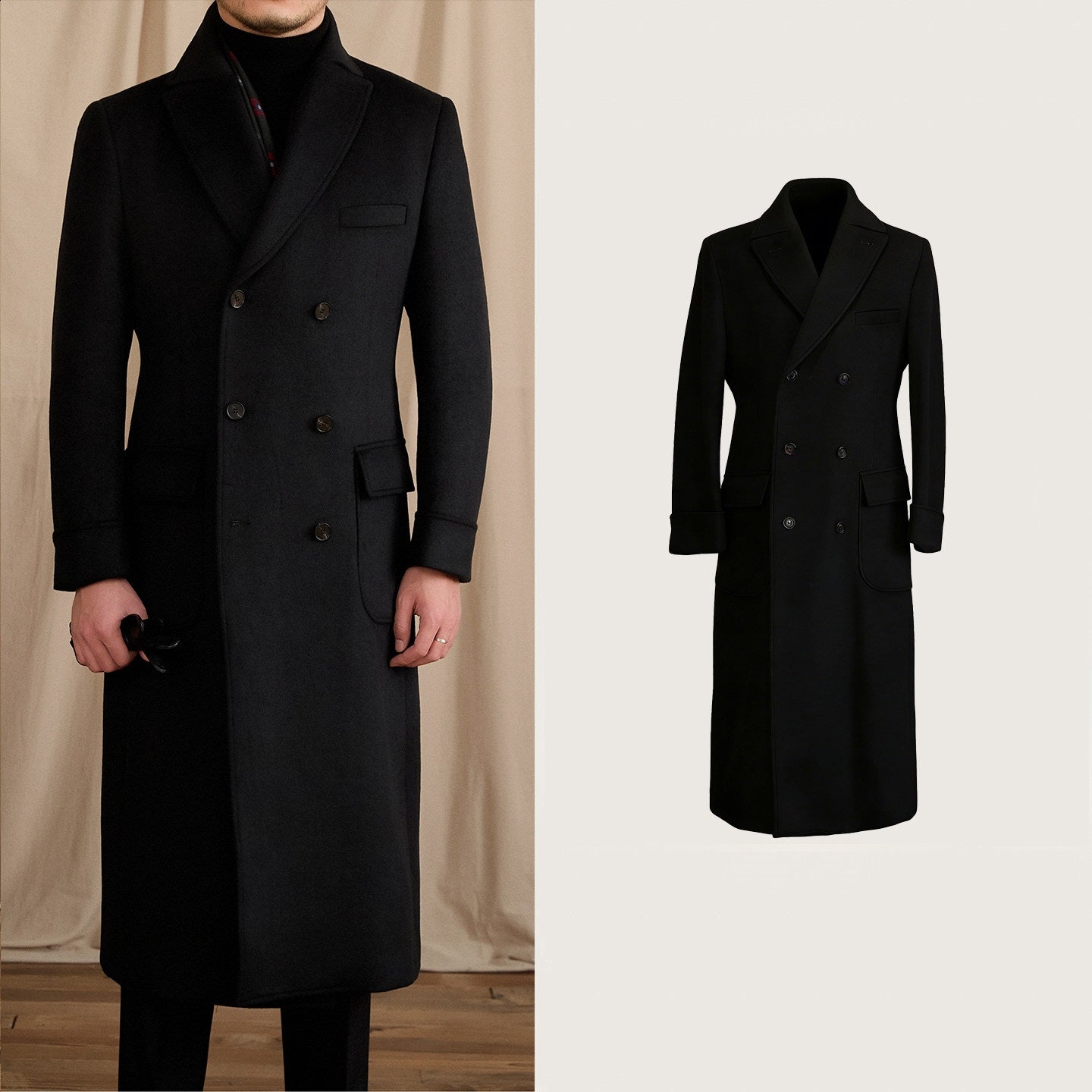 Mens Warm, Knee-Length, Retro, Slim-Fit, Thick Coat