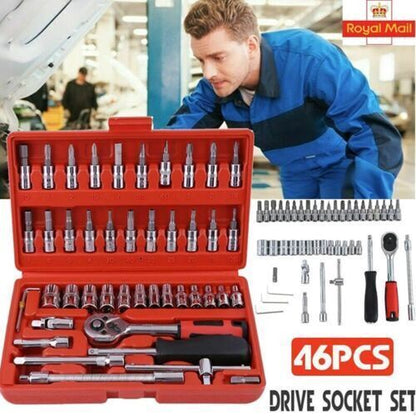 46PCS Metric Socket Set Ratchet Torx Wrench Kit 1  4   Drive Repair Tool With Case