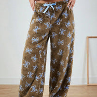 Blue Bow Patterned Wide Leg Pants