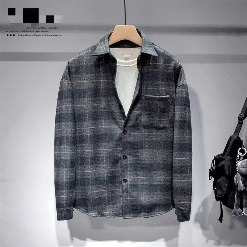 Men's Fashionable Lapel Casual Plaid Shirt